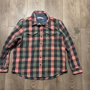 Outerknown Casual Plaid Men’s Collared Shirt Sweater Green and Pink Size S/M
